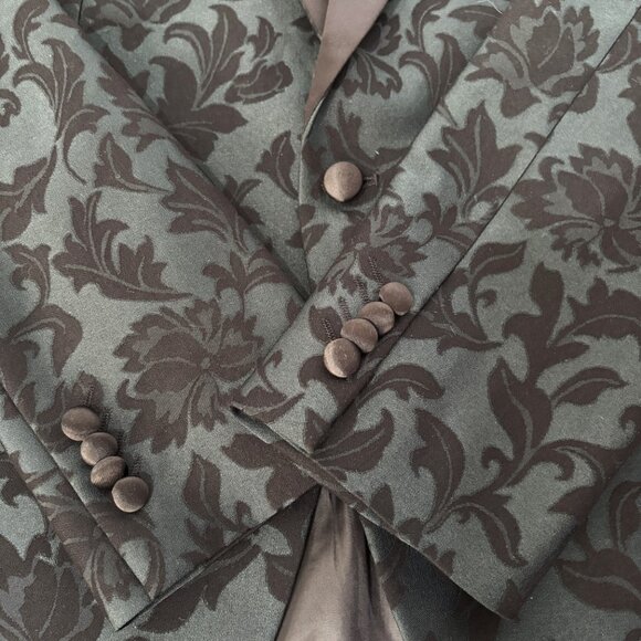 Saville Row Black Floral Satin Shawl Lapel Slim Cut  Evening Formal Jacket - Picture 6 of 13